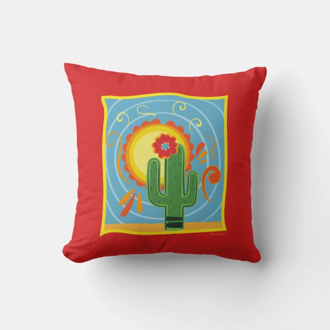 Cojín Decorativo Gráfico de Frida Kahlo Cactus (Anverso)