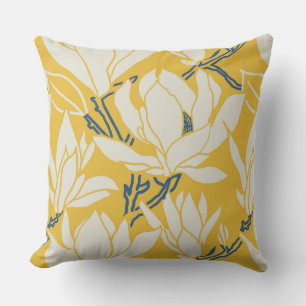 Cojín Decorativo gráfico de magnolia en patrón amarillo
