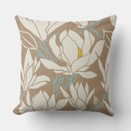 Cojín Decorativo gráfico de Magnolia en patrón de caqui