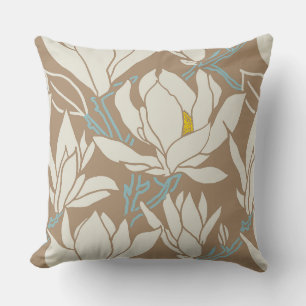 Cojín Decorativo gráfico de Magnolia en patrón de caqui