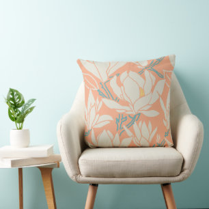 Cojín Decorativo gráfico de magnolia en patrón de melocotón