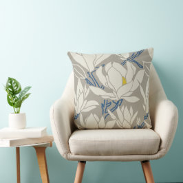 Cojín Decorativo gráfico de magnolia en patrón gris