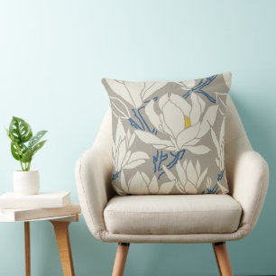 Cojín Decorativo gráfico de magnolia en patrón gris