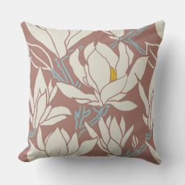 Cojín Decorativo gráfico de magnolia en patrón malva