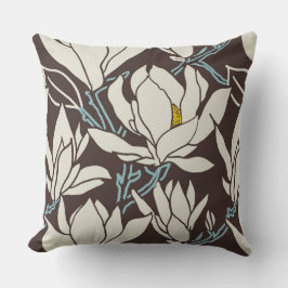 Cojín Decorativo gráfico de magnolia en patrón marrón