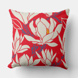 Cojín Decorativo gráfico de magnolia en patrón rojo
