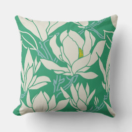 Cojín Decorativo gráfico de magnolia en patrón verde