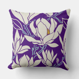 Cojín Decorativo gráfico de magnolia en patrón violeta