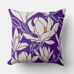 Cojín Decorativo gráfico de magnolia en patrón violeta
