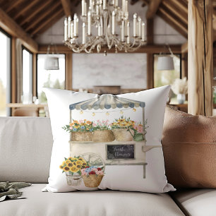 Cojín Decorativo Gráfico de Mercado de Flores Acuarela Arte Cottage