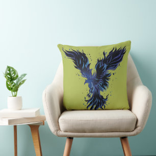 Cojín Decorativo Gráfico de pájaro fénix azul volador