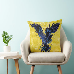Cojín Decorativo Gráfico de pájaro fénix azul volador