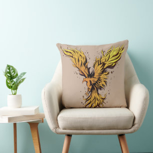 Cojín Decorativo Gráfico de pájaro fénix dorado volador