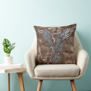 Cojín Decorativo Gráfico de pájaro fénix gris volador