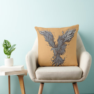 Cojín Decorativo Gráfico de pájaro fénix gris volador