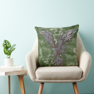 Cojín Decorativo Gráfico de pájaro fénix gris volador
