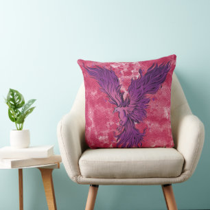 Cojín Decorativo Gráfico de pájaro fénix púrpura volador