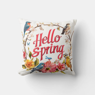 Cojín Decorativo Gráfico de primavera con motivos florales y pájaro