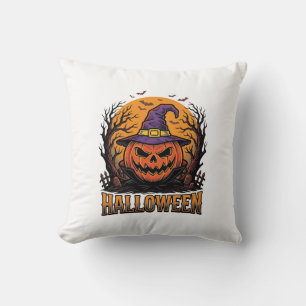 Cojín Decorativo Gráfico de sombrero de bruja de calabaza de Hallow