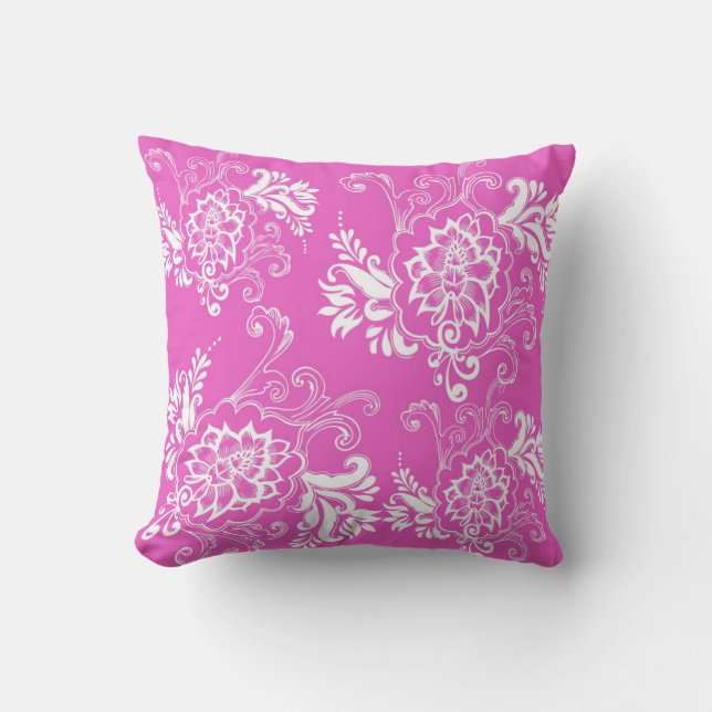 Cojín Decorativo Gráfico floral rosa caliente (Anverso)
