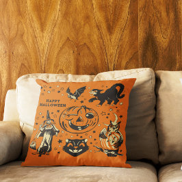 Cojín Decorativo Gráficos de Halloween de estilo vintage naranja y 