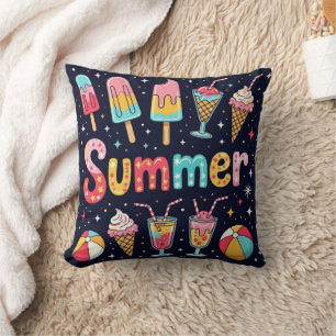 Cojín Decorativo Gráficos Divertidos de Verano en Negro