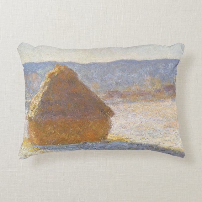 Cojín Decorativo Grainstack en la mañana, efecto de nieve de Claude (Anverso)