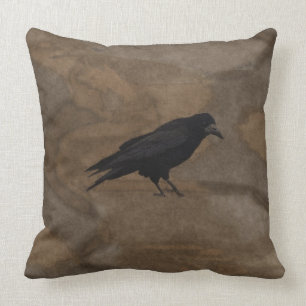 Cojín Decorativo Grajo negro Corvid británico y fondo rústico