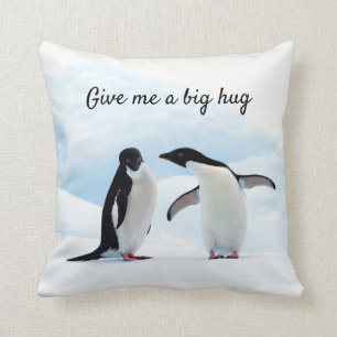 Cojín Decorativo Gran abrazo al Pingüino en foto de hielo con text