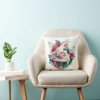 Cojín Decorativo Gran acuarela de piano para bebé blanco
