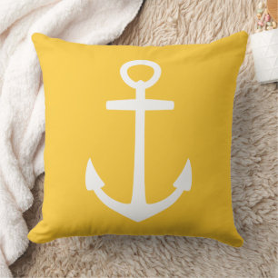 Cojín Decorativo Gran Ancla Blanca sobre Amarillo Atardecer