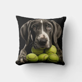 Cojín Decorativo 🐕 Gran cachorro danés con 🎾 pelotas de tenis