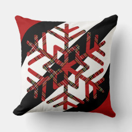 Cojín Decorativo Gran copo de nieve tartán en rojo blanco y negro