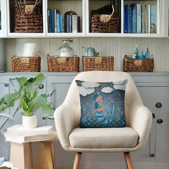 Cojín Decorativo Gran diversión azul y turquesa sirena y mar (Subido por el creador)