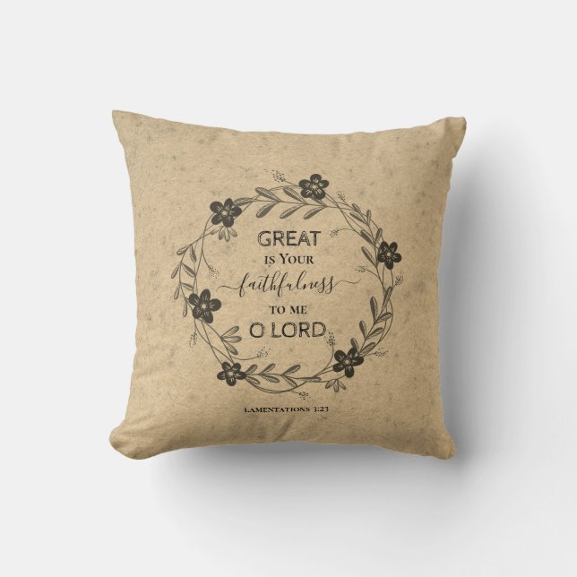 Cojín Decorativo GRAN ES TU FIABILIDAD Floral Rústica Cristiana (Anverso)