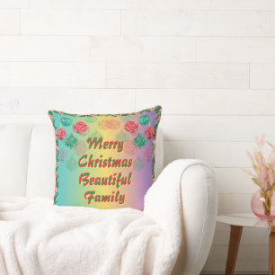Cojín Decorativo Gran "Feliz Navidad, bella familia" colorida