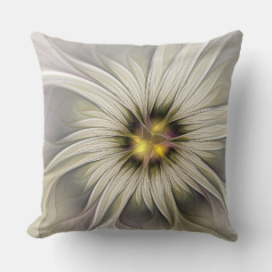 Cojín Decorativo Gran Flor de Marfil, Arte Fractal Moderno Abstract