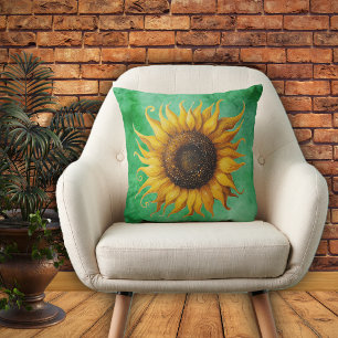 Cojín Decorativo Gran Girasol Amarillo Pétalos Ornamentados Tonos d