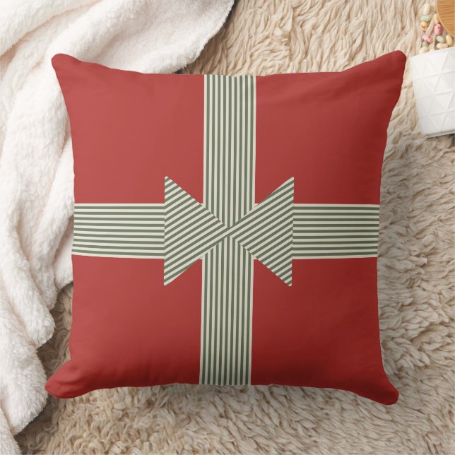 Cojín Decorativo Gran lazo de cinta rayada roja (Manta)