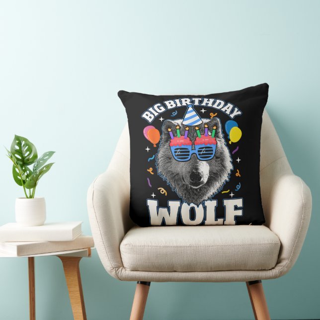 Cojín Decorativo Gran Lobo de Cumpleaños para Lobos (Silla)