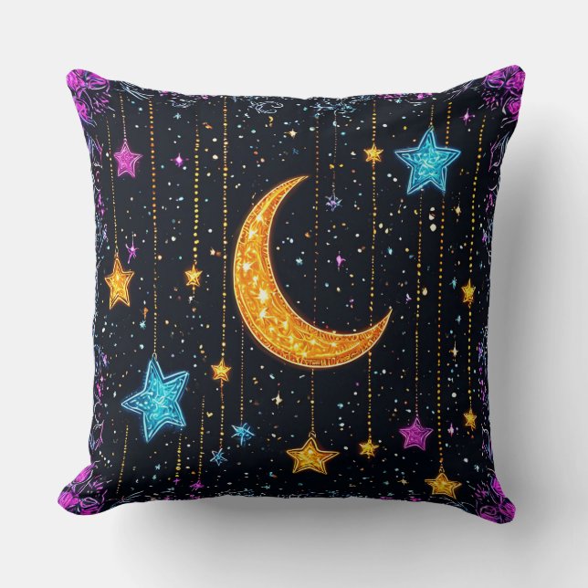Cojín Decorativo Gran luna creciente y numerosas estrellas (Anverso)