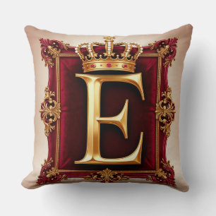 Cojín Decorativo Gran Monograma E en Terciopelo Rojo