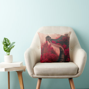 Cojín Decorativo Gran Muralla de China en otoño - Rojo escénico