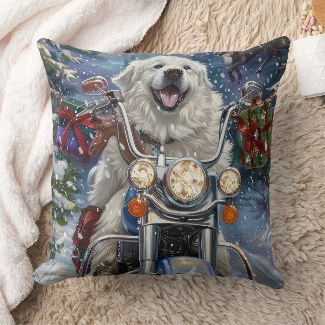 Cojín Decorativo Gran Pirineo Cabalgando Motocicleta Navidad (Manta)