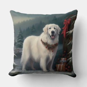 Cojín Decorativo Gran Pirineo Perro en Navidad Nieve