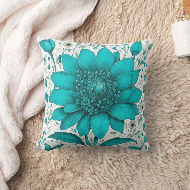 Cojín Decorativo Gran y hermosa flor turquesa (Manta)