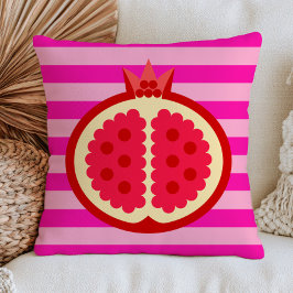 Cojín Decorativo Granada Roja sobre Frutas de Rayas Rosadas Arte