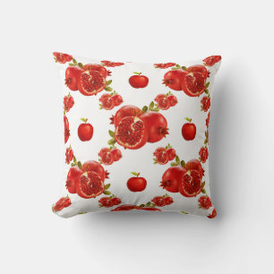 Cojín Decorativo Granada y Manzana Acuarela Rojo Vibrante