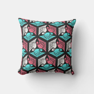 Cojín Decorativo Gránas japonesas, coral, turquesa y negro