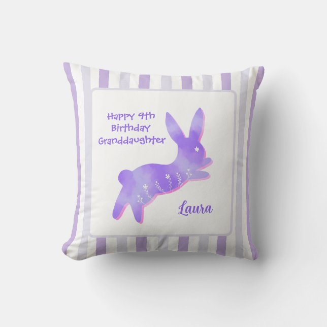Cojín Decorativo Granddaughter 9th Birthday Purple Cute Hoppy Bunny (Anverso)